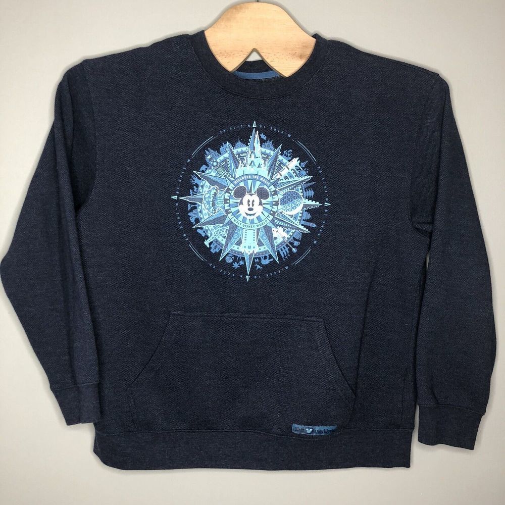 Disney Parks XL Mickey Blue Compass 4 Parks‎ Pullover Textured Sweatshirt